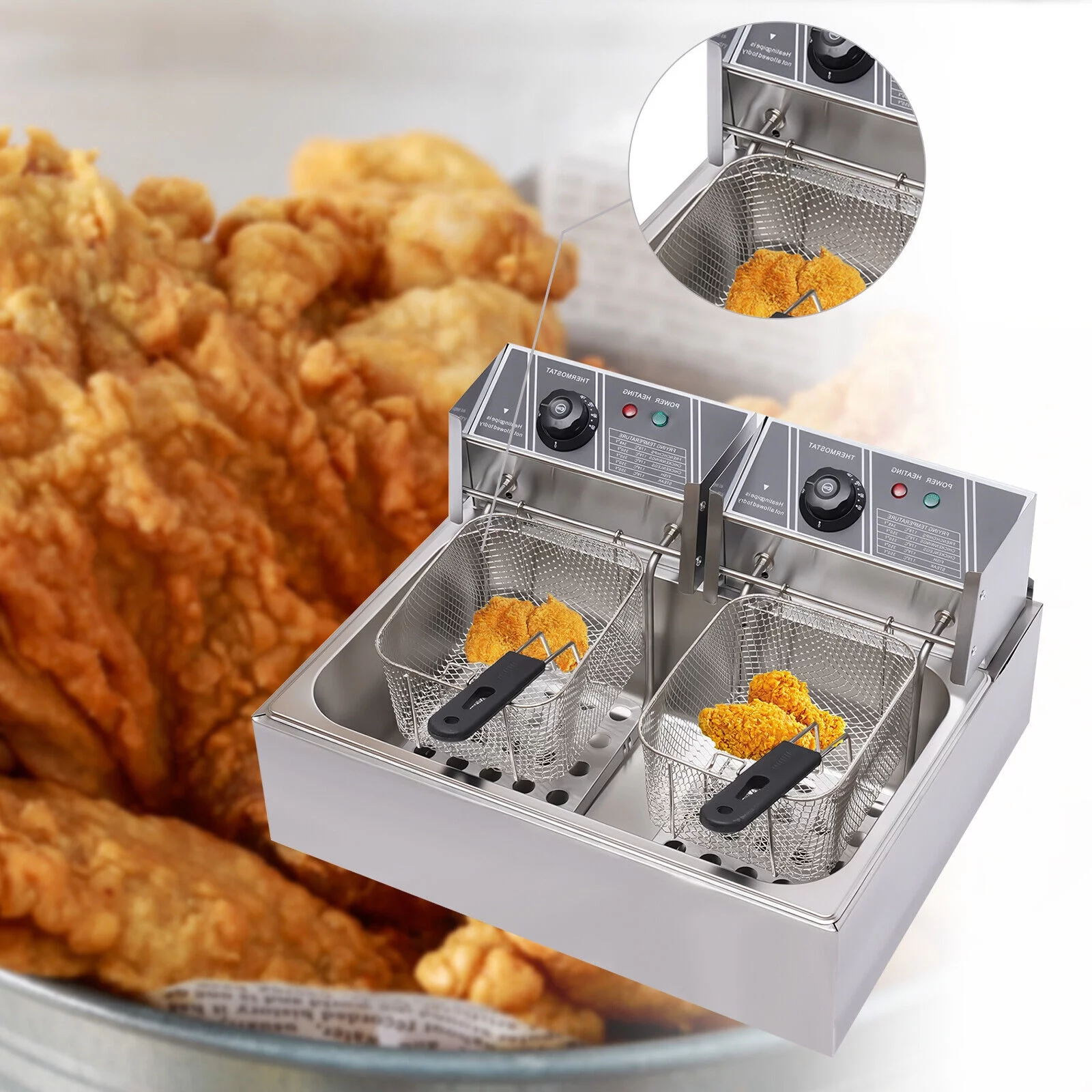 12L Commercial Electric Deep Fryer Cooking Machine Restaurant Fry Basket Stainless Steel 5000W