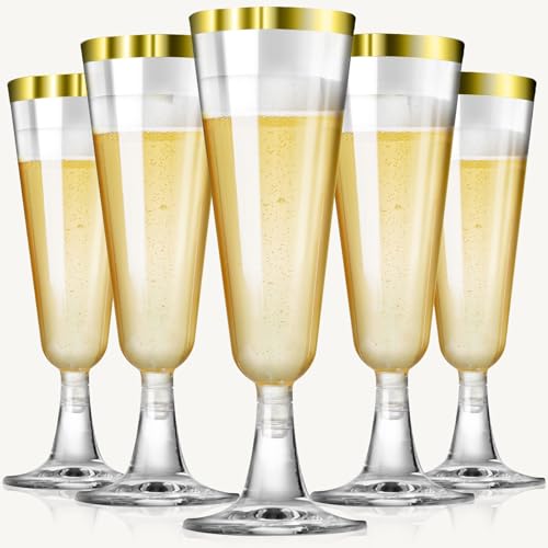 SUREHOME Champagne Flutes Plastic 40 Pcs Gold Glitter Champagne Glasses Disposable Mimosa Glasses Sparkle Clear Acrylic Wedding Toasting Cocktail Cups Bulk for Bridal Shower Birthday Party Supplies
