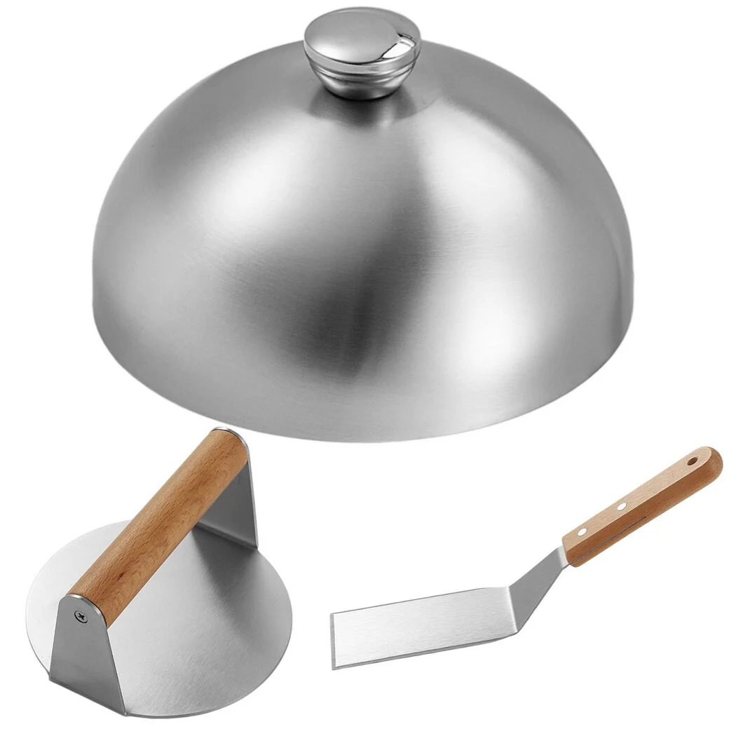 3Pcs Griddle Accessories Set, includes Steak Cover, Meat Press, Spatula, Stainless Steel Melting Dome & Grill Press Kit with Turner for Blackstone & Camp Chef Griddle