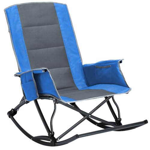 Camping Chairs for Adults, Folding Outdoor Rocking Chair with Foot Rest, 330 lbs Capacity, for Lawn, Sport Events, Blue