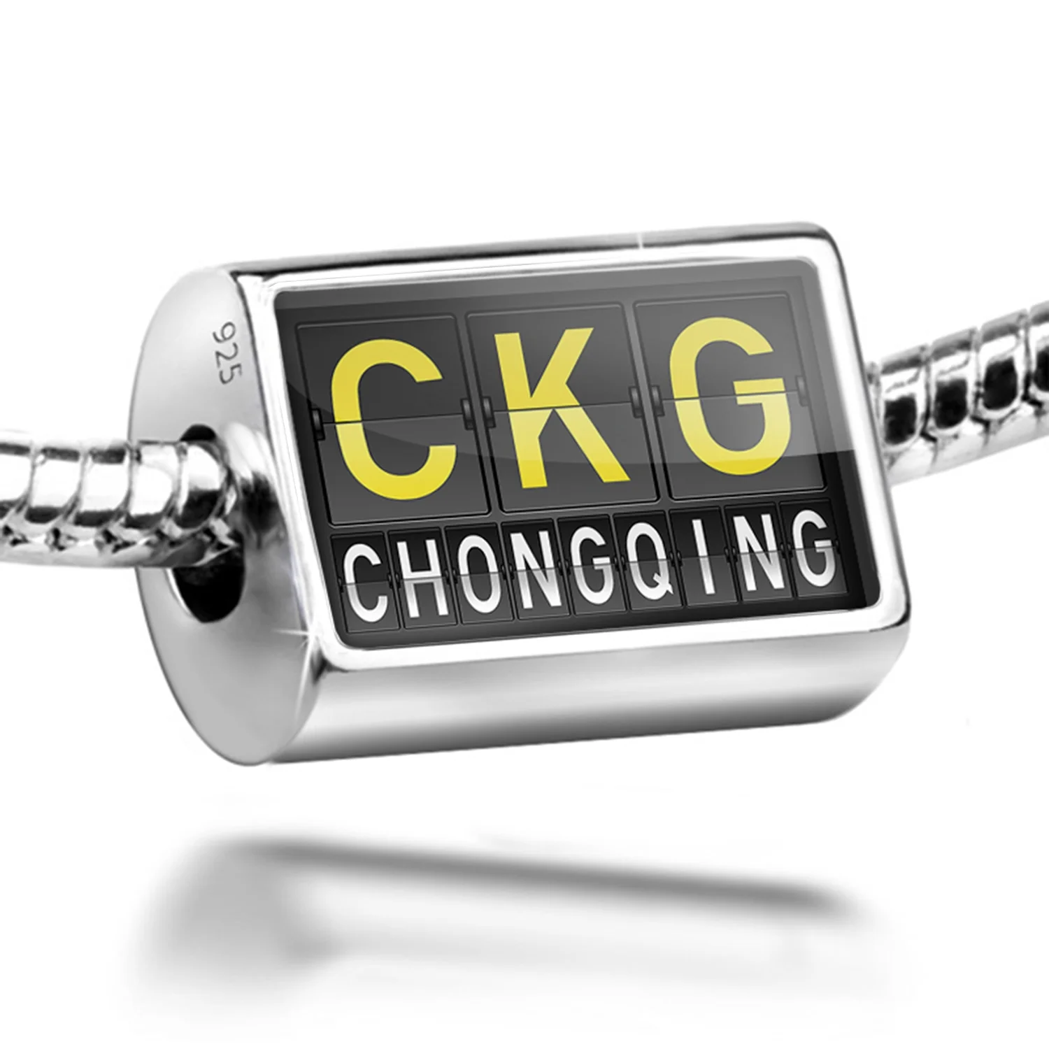 Neonblond Charm CKG Airport Code for Chongqing 925 Sterling Silver Bead