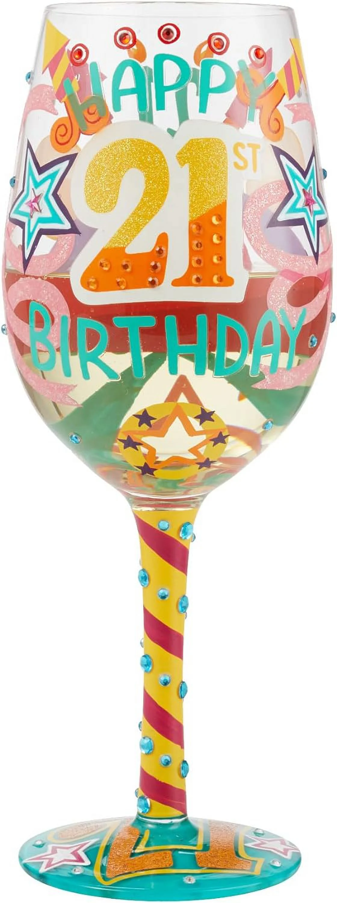 Designs By Happy 21St Birthday Hand-Painted Artisan Wine Glass, 1 Count (Pack Of 1), Multicolor
