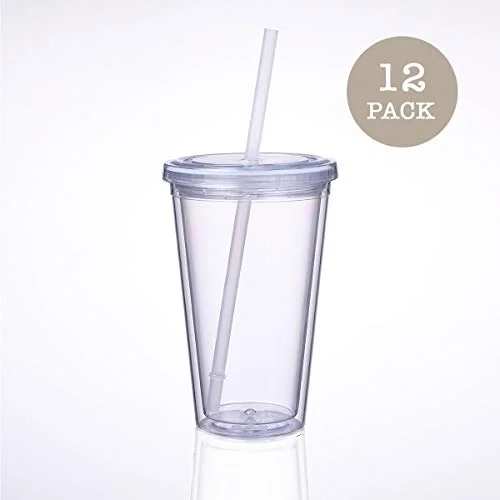 Cupture Classic 16 oz Double Wall Tumbler 12-Pack with Lid & Straw