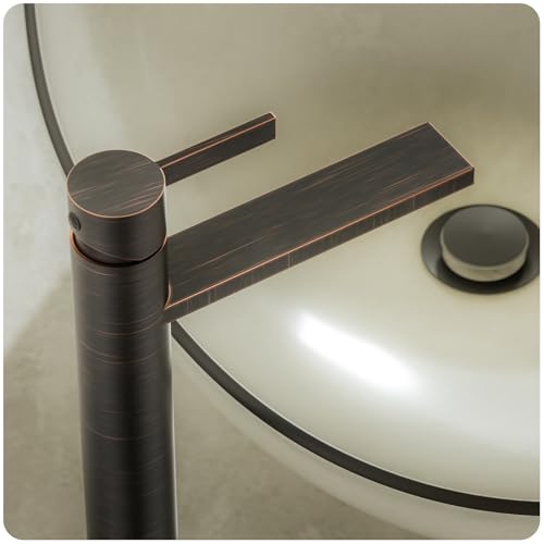 Phiestina Brushed Gold One Hole High Bathroom Vessel Sink Faucet, Single Hole Single Handle Tall Bathroom Faucet, with Pop Up Drain and Water Supply Line,FH01-BG-V