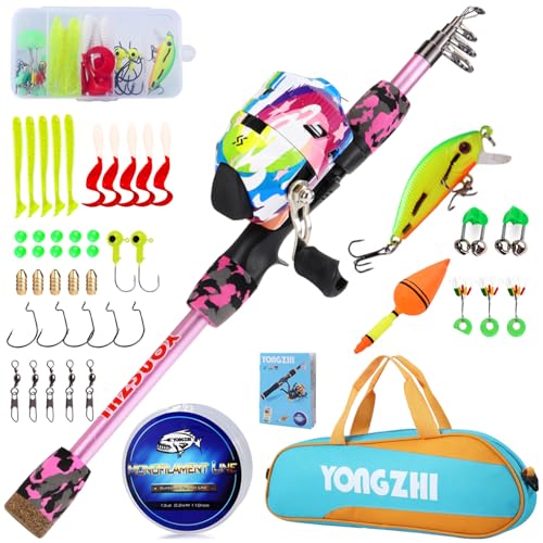 Kids Fishing Rod and Reel Combo,Light Weight Fishing Pole with Spincast Fishing Reel Tackle Bag Lures for Youth,Girls and Boys Good Starter Fishing Kit