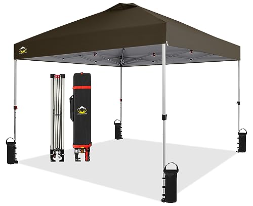 CROWN SHADES 10x10 Pop Up Canopy - Beach Tent with One Push Setup - Easy Outdoor Sun Shade for Events, Parties, Camping - Gazebo with STO-N-Go Cover Bag, Silver Coated Top, White