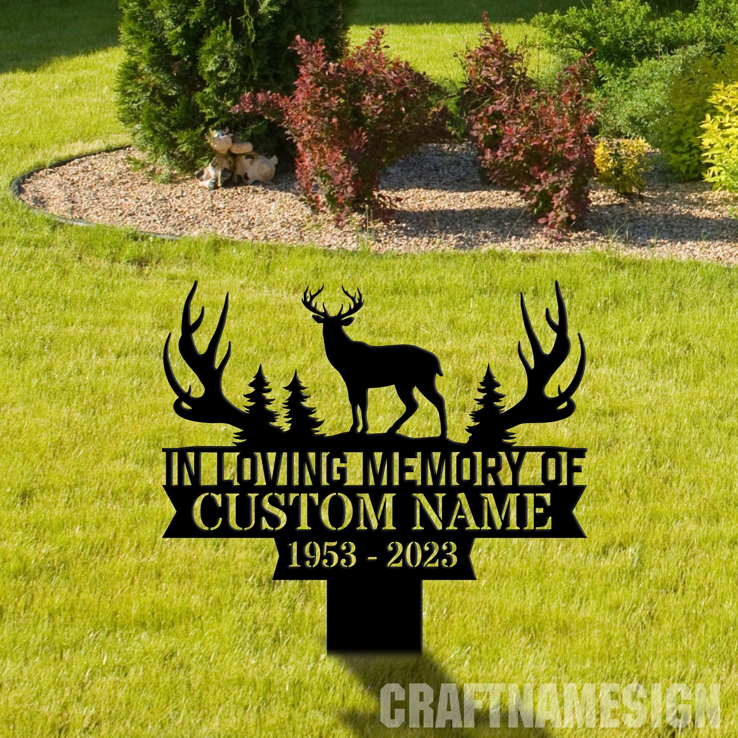 Craftnamesign Custom Deer Hunting Memorial Stake, Cemetery Stake, Grave Marker, Dad Memorial Stake