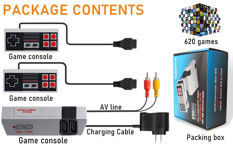 Retro Game Console,Classic Mini Handheld Video Game Console Built-in 620 Classic Edition Games, AV Output and Dual Game Controllers