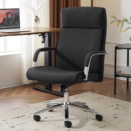 MOJAY Faux Leather Home Office Desk Chair, Mid-Century Inspired Adjustable Swivel Comfy Upholstered Executive Desk Chair with Gold Legs and Armrests (Camel&Golden Legs)