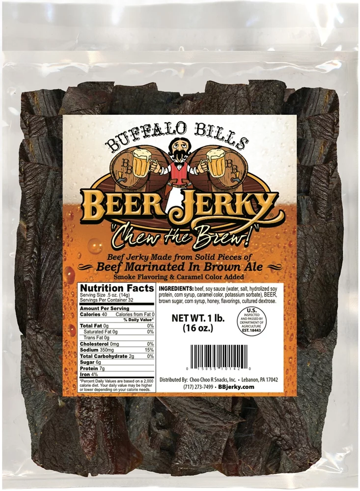 Buffalo Bills 16oz Premium Beer Beef Jerky Pieces (beef jerky marinated in Honey Brown Ale)