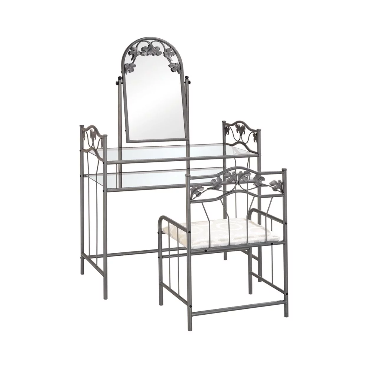 2-piece Metal Vanity Set with Glass Top Pewter and Ivory