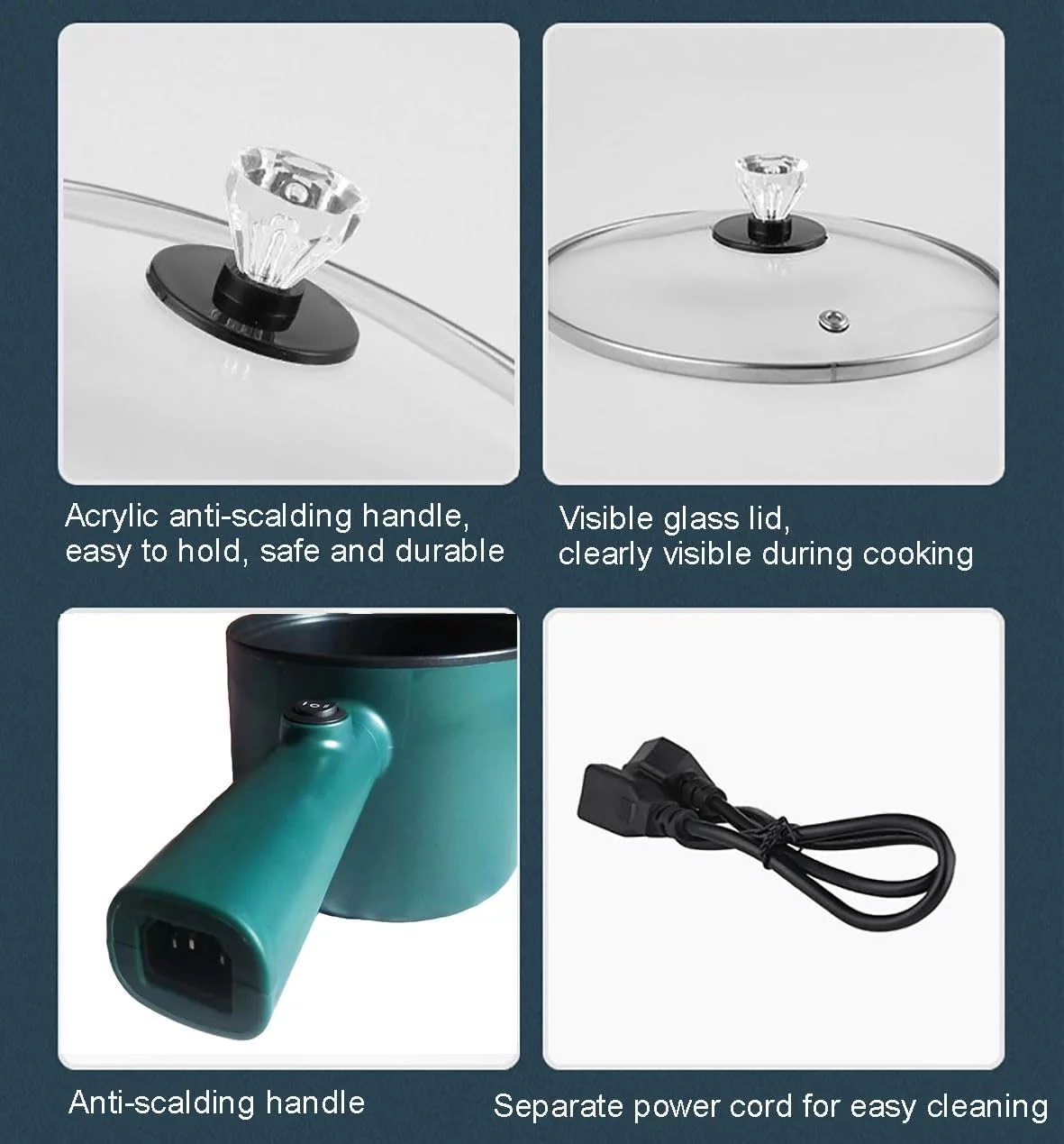 Electric Hot Pot,1.8L Household Rapid Noodles Cooker, Electric Cooker,Multifunctional Cooking Pot，Frying Pan,Mini Steamer,Non-Stick Casserole (Pot, Green)