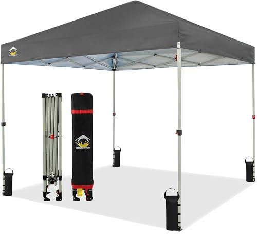 CROWN SHADES 10x10 Pop Up Canopy - Beach Tent with One Push Setup - Easy Outdoor Sun Shade for Events, Parties, Camping - Gazebo with STO-N-Go Cover Bag, Silver Coated Top, White