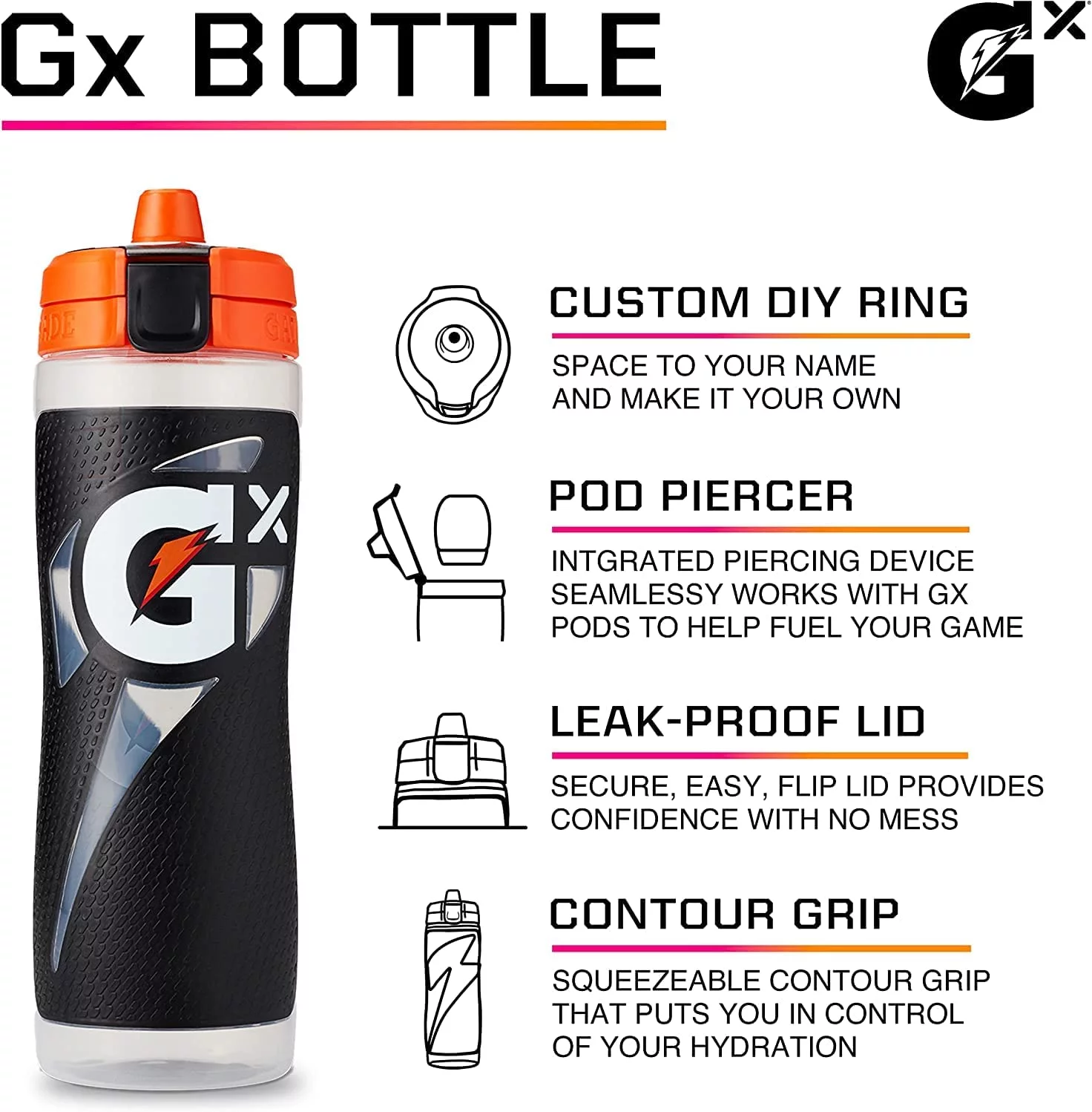 Gatorade Gx Hydration System, Non-Slip 30oz Squeeze Bottle - Marble Blue