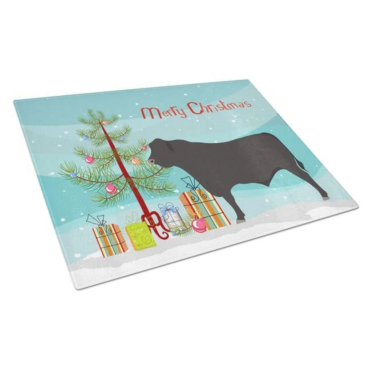 Black Angus Cow Christmas Glass Cutting Board - Large