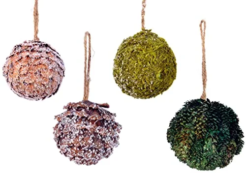 THE JOY TREE Forest Pine Cone and Moss Ornaments - Set of 4 Natural Ball Ornaments