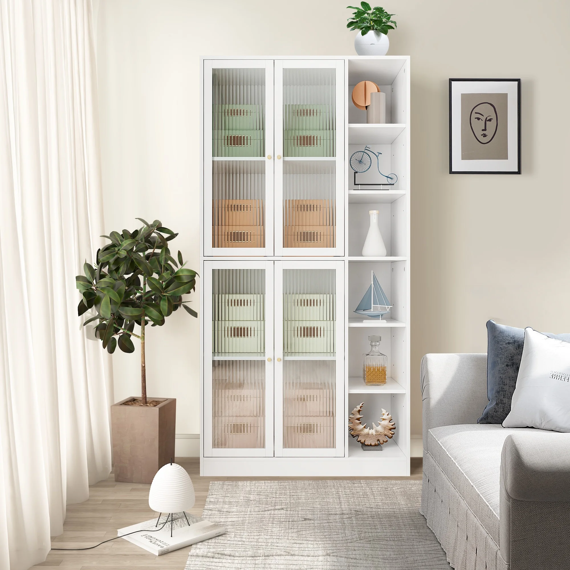 White Kitchen Storage Cabinet - 126.5 | Stylish Storage Solution
