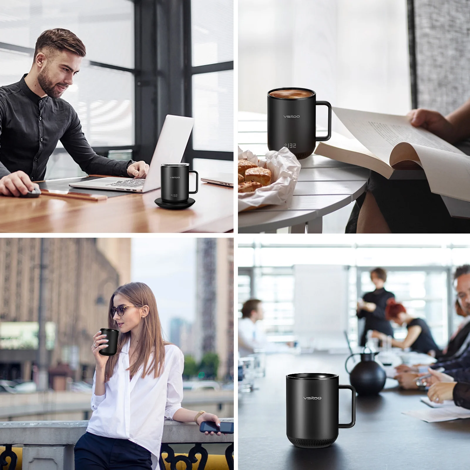 vsitoo S3 Temperature Control Smart Mug 2 with Lid, Self Heating Coffee Mug 10 oz, LED Display, 90 Min Battery Life - App&Manual Controlled Heated Coffee Mug - Improved Design, Coffee Gifts, Black