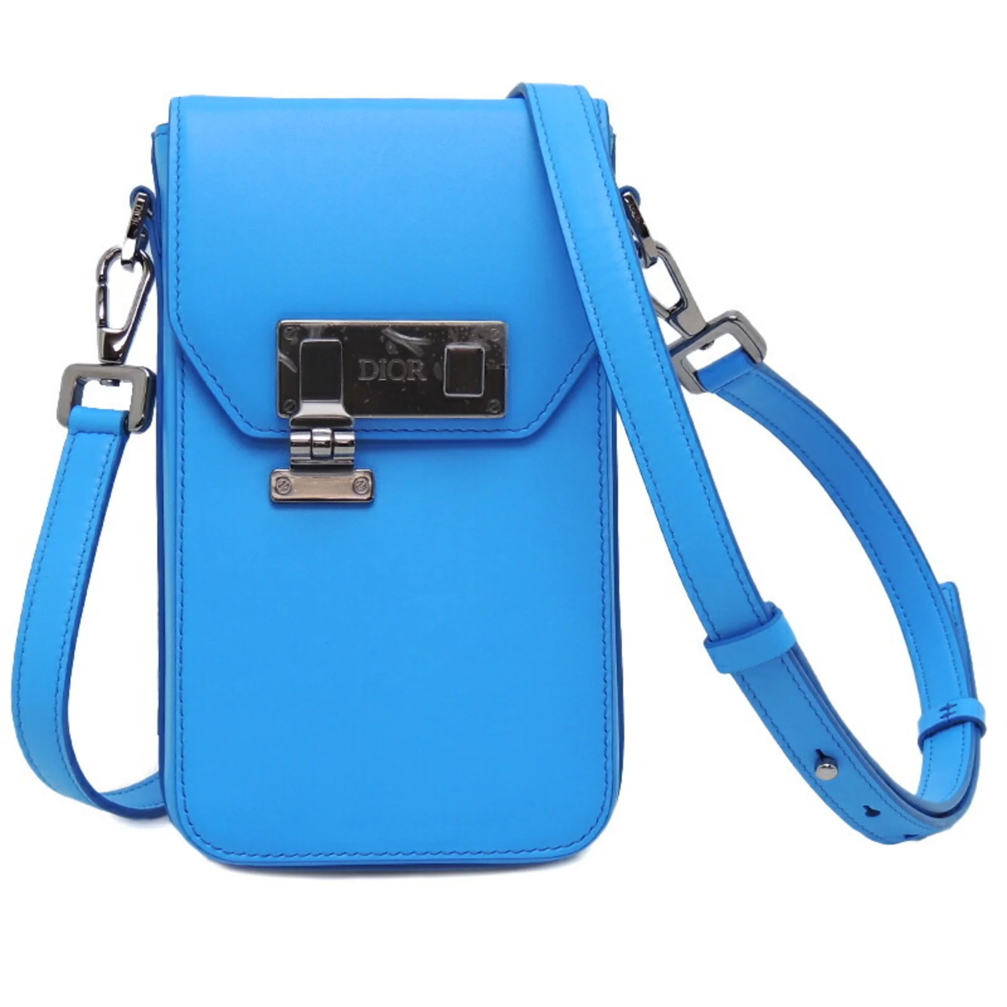 Pre-Owned Christian Dior Dior Phone Pouch Women's Shoulder Bag Leather Blue (Like New)