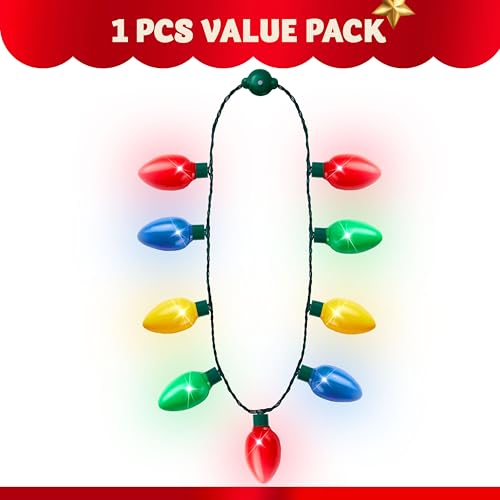 JOYIN 6 Packs Christmas LED Light Up Bulb Necklaces 9 Bulbs LED Necklace Holiday Xmas Costume Accessories for Christmas Party Favor Party Supply