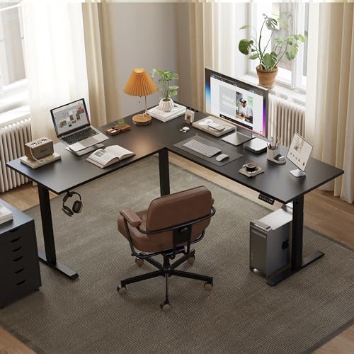 Agilestic L Shaped Electric Standing Desk with 2 Drawers, 63 Inch Ergonomic Adjustable Height Desk with Storage, Corner Desk Sit Stand up Computer Table for Work Office Home, Rustic Brown