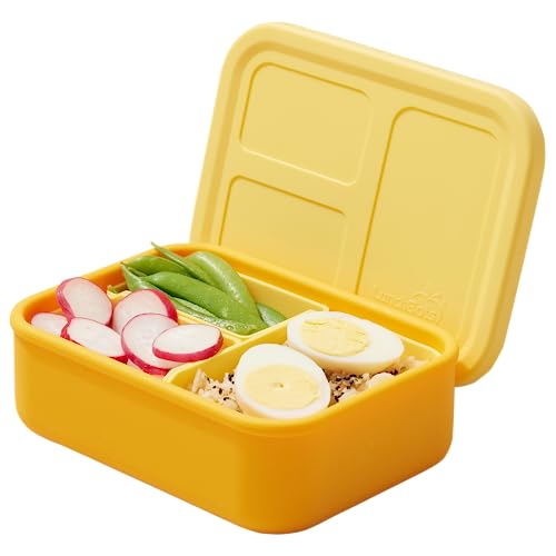 LunchBots Build -a- Bento Lunch Box, Silicone Bento Box for Kids, Multi-Compartment Lunch Container, Oven & Dishwasher Safe, BPA Free, 28 oz - Green