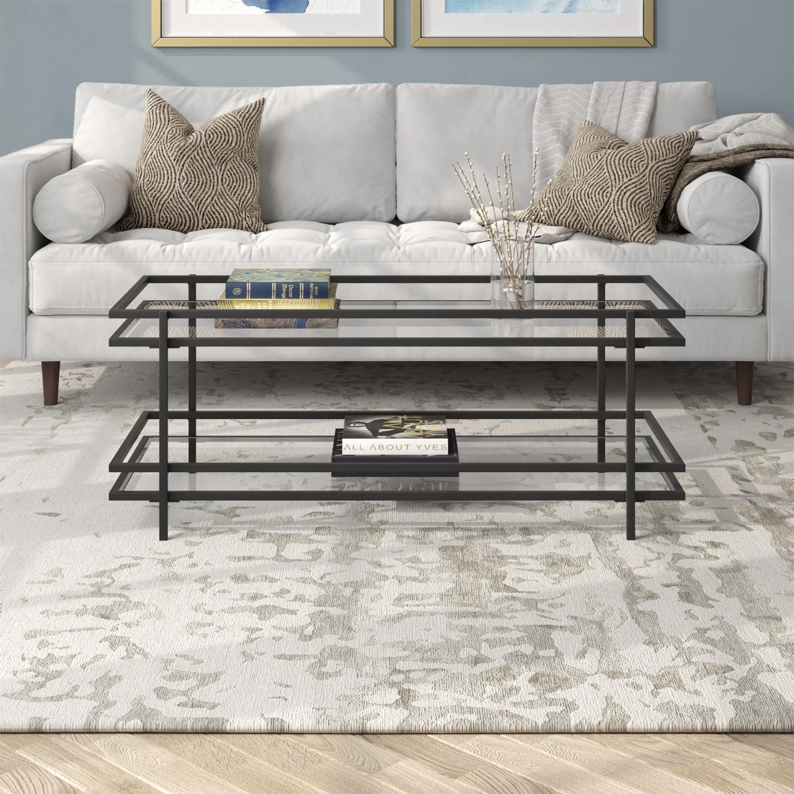 Evelyn&Zoe Modern Steel and Glass Coffee Table, Gold