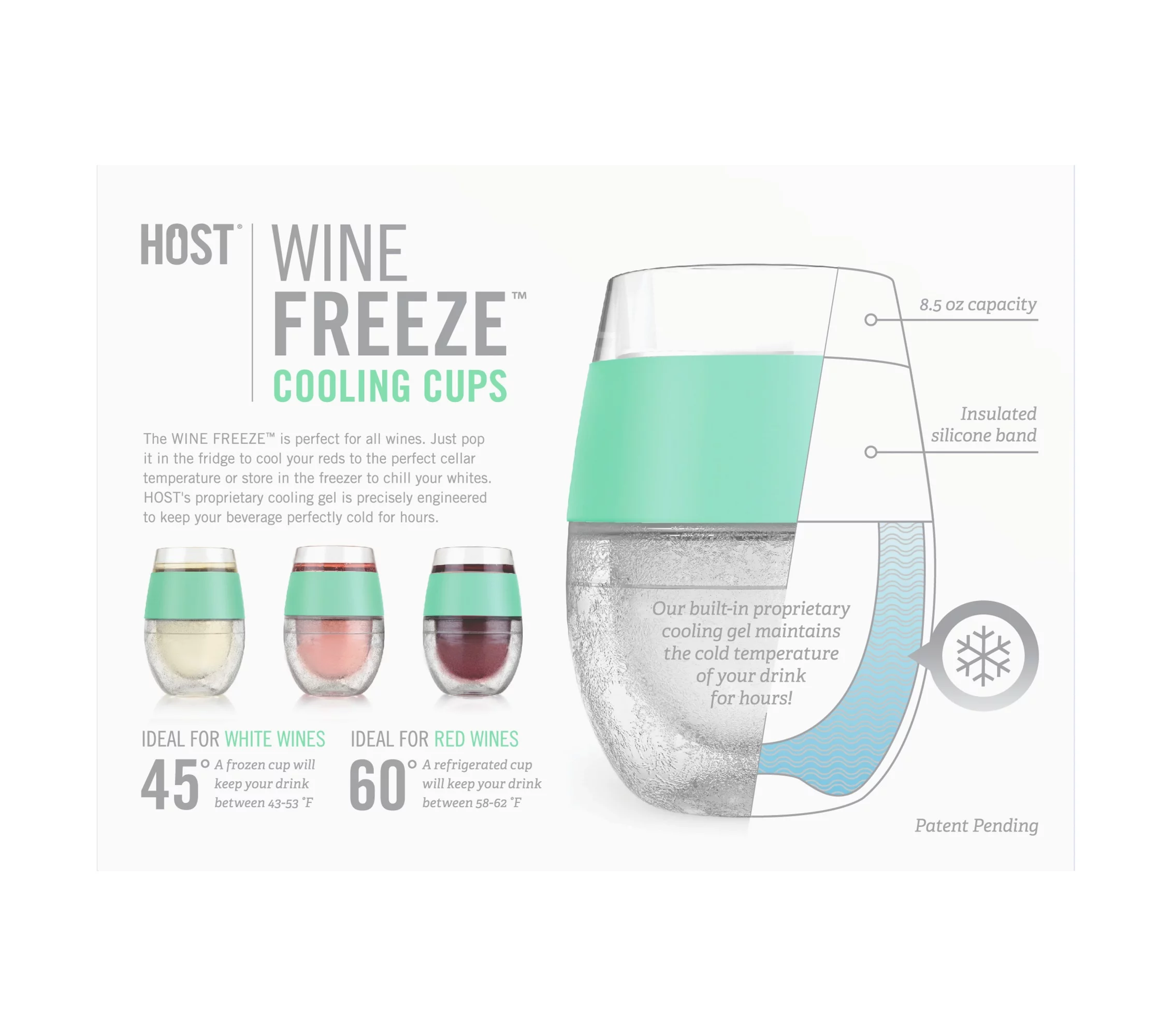 Host Wine Freeze Cup - Plastic Double Wall Insulated Freezable Tumbler, Mint