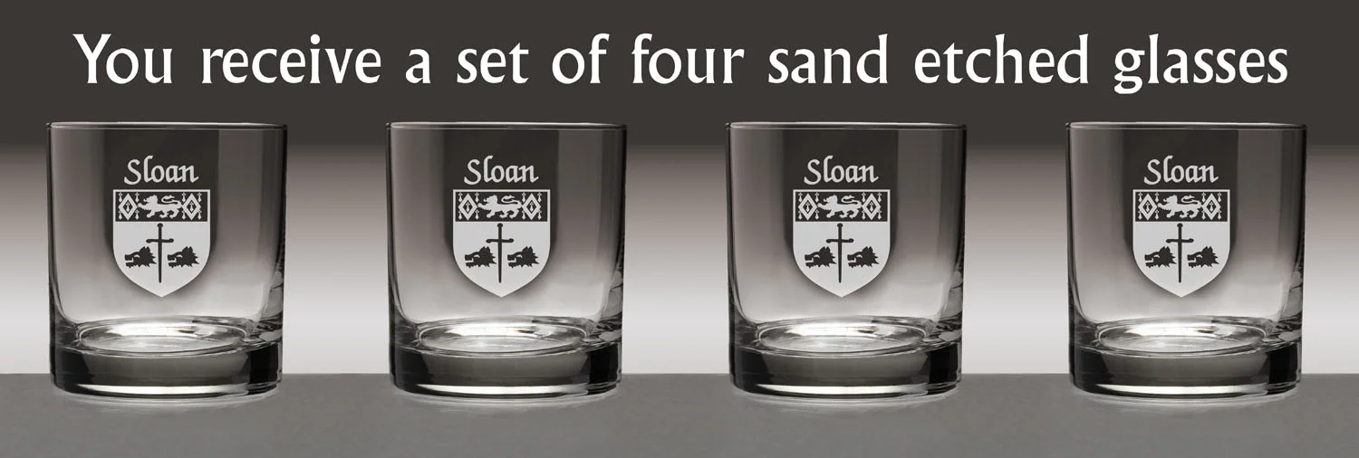 Sloan Irish Coat of Arms Tumbler Glasses - Set of 4 (Sand Etched)