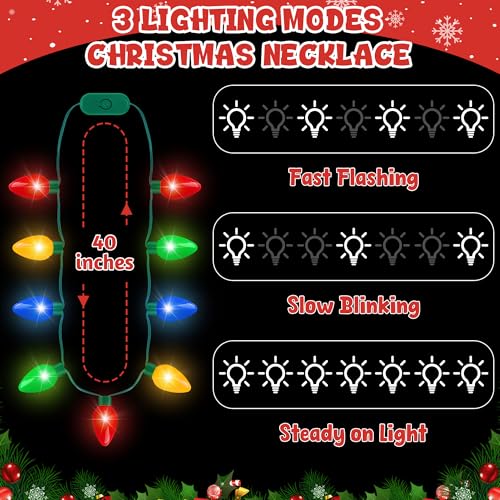 Blowata Christmas Light Necklace, 3PCS Christmas Necklace with 3 Flash Modes, Colorful Xmas Light up Decorations for Christmas Necklaces Party Favors Festival Party Supplies Ugly Sweater Decor