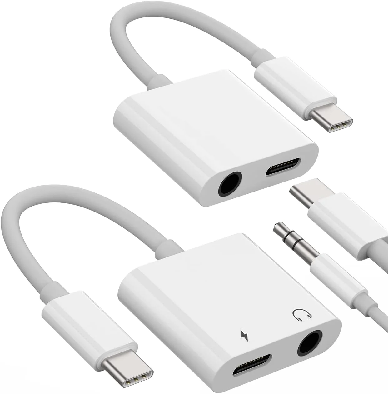 USB-C to 3.5mm Headphone Audio Adapter(2Pack) 2in1 DAC Type C Jack AUX Splitter Charger Dongle Cord Compatible