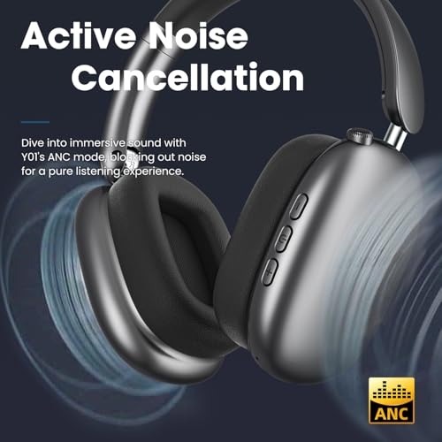 Y01 Wireless Over Ear Headphones, Noise Canceling Bluetooth 5.3 Headphones with Microphones,Hi-Res Audio,48H Playtime,Foldable,Breathable Soft Earpads for iOS/Android/Samsung/PC-Pink