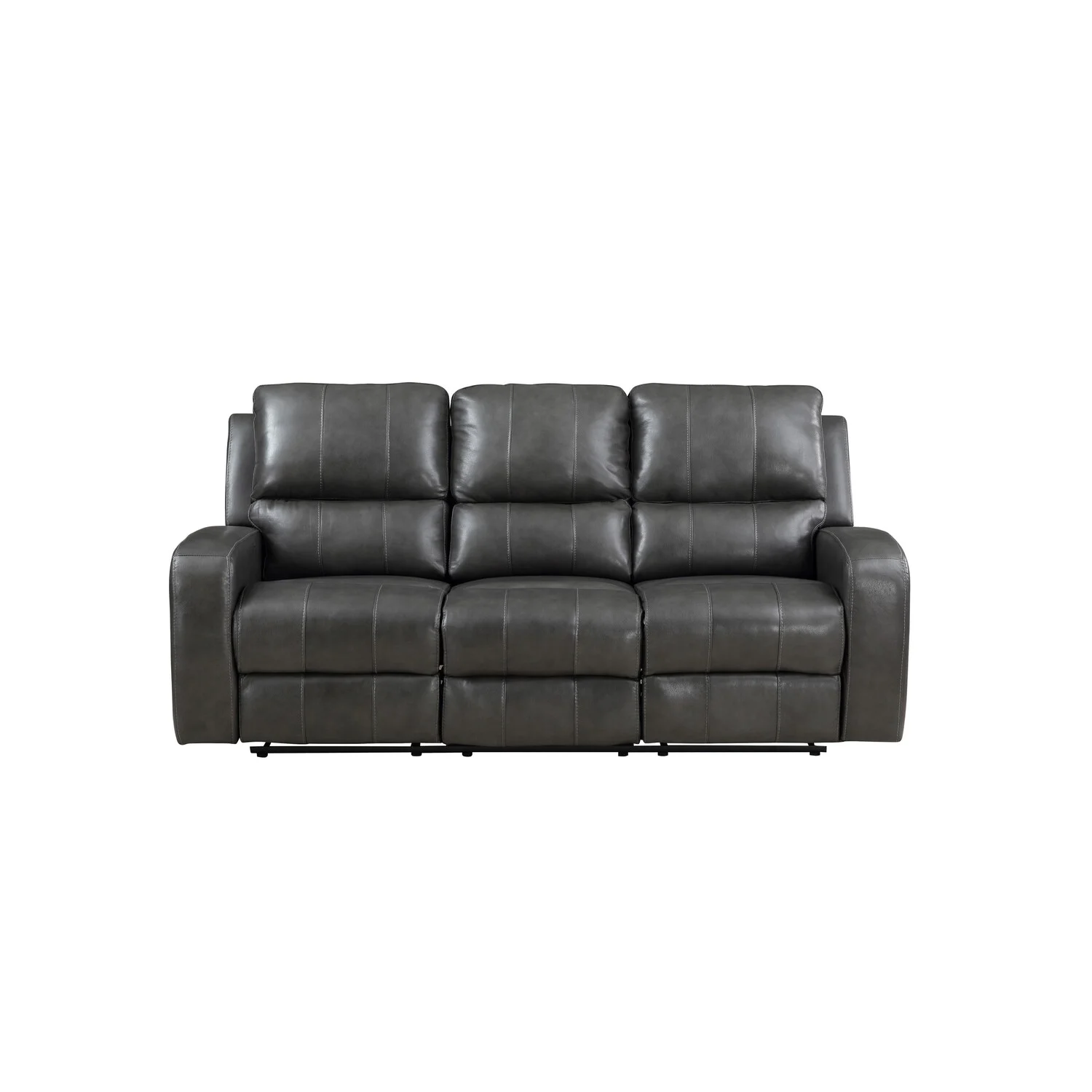 Elle 82 Inch Manual Recliner Sofa - Genuine Leather Upholstery - Smooth Gray