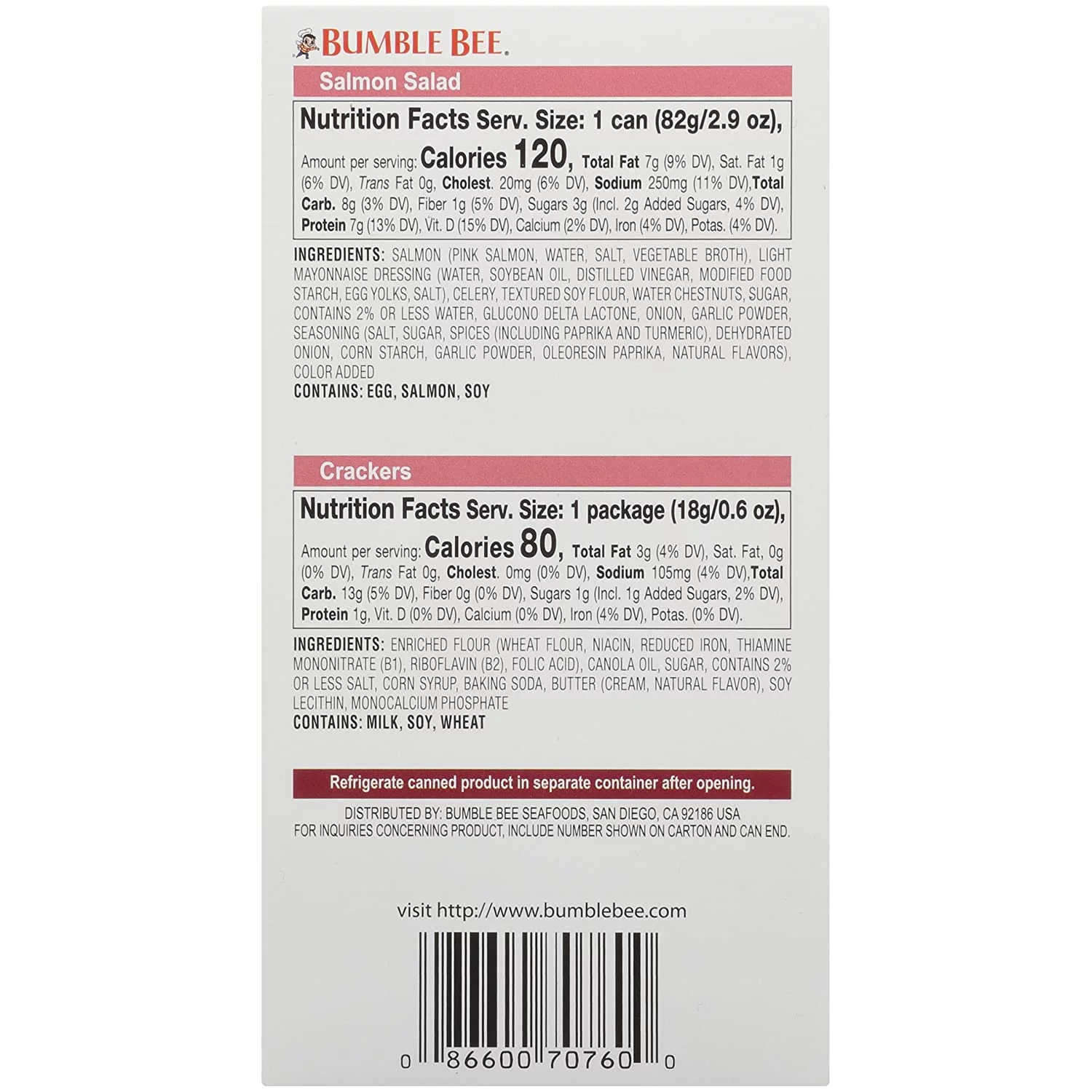 BUMBLE BEE Snack On The Run! Salmon Salad with Crackers Kit, 3.5 Ounce Kit (Case of 12), High Protein Snack Food, Canned Salmon, Healthy Snacks for Adults