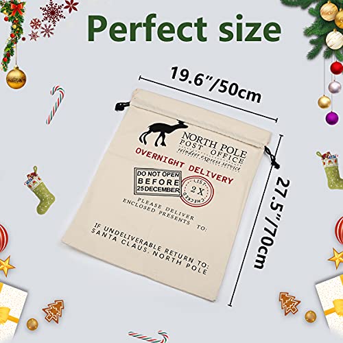 Inspireyee 6 Pack Large Christmas Bag Santa Sacks Xmas Canvas Cotton Xmas Sack Stocking with Drawstrings (Pattern 6, 19.5 X 27.5)