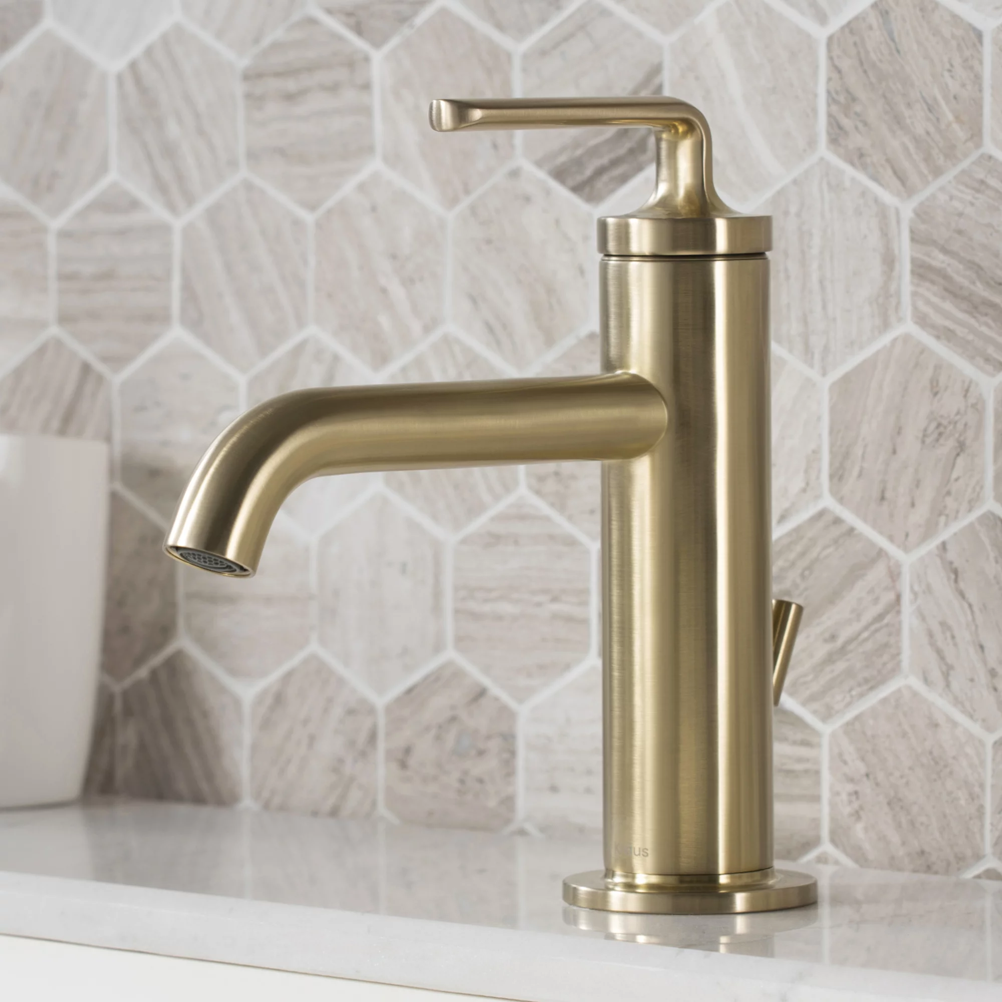 Ramus™ Single Handle Bathroom Sink Faucet with Lift Rod Drain in Brushed Gold