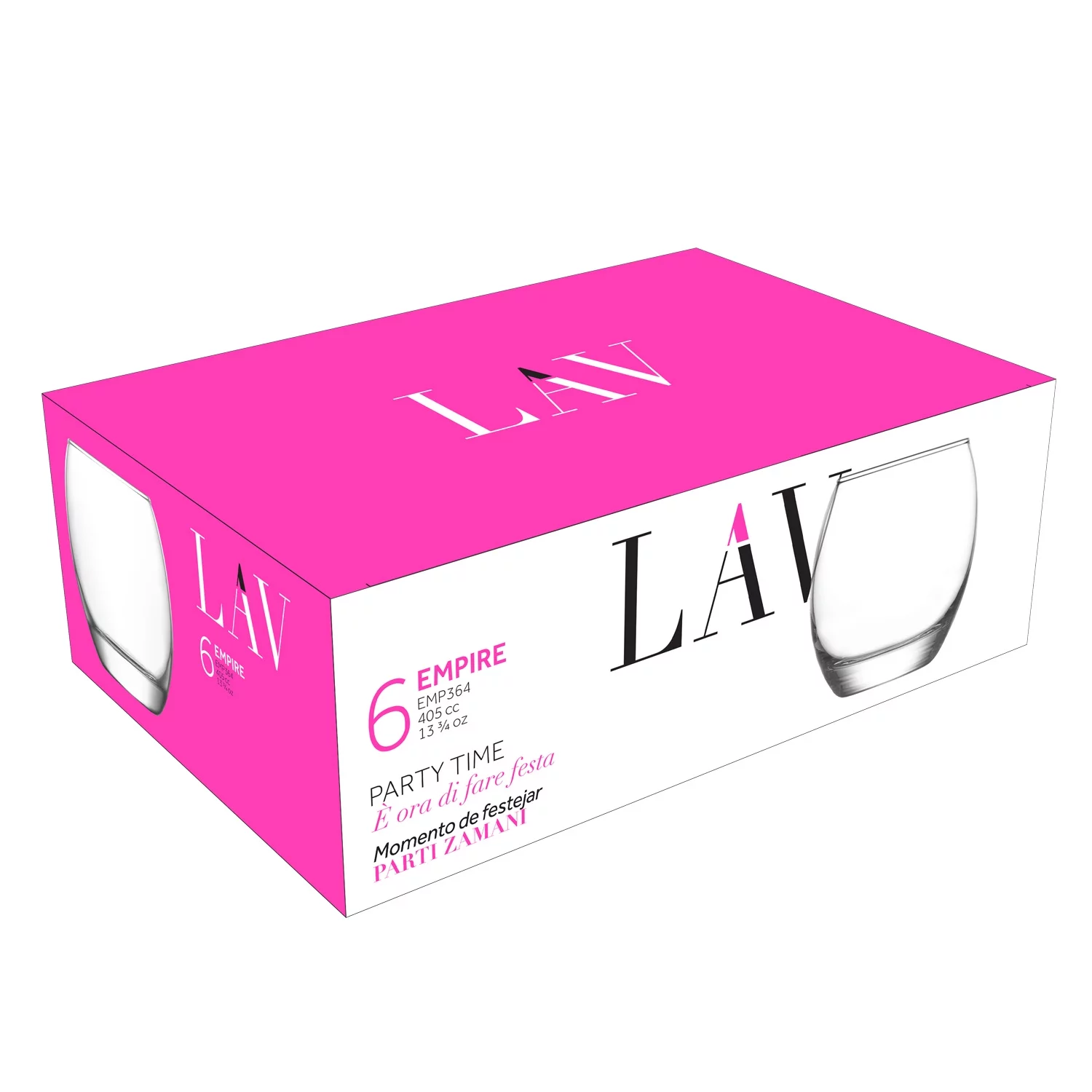 LAV Drinking Glasses Set of 6 - Glass Water and Beverage Tumblers 13.75 oz