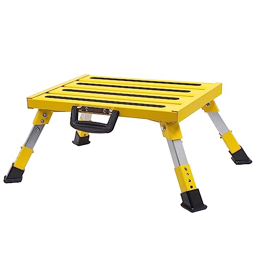 Homeon Wheels RV Steps Portable Foldable RV Steps Anti-Slip Surface with Handles Aluminum Folding Safety Platform Adjustable Height Supports Up to 1000 lbs for Camping Travel Trailer Truck