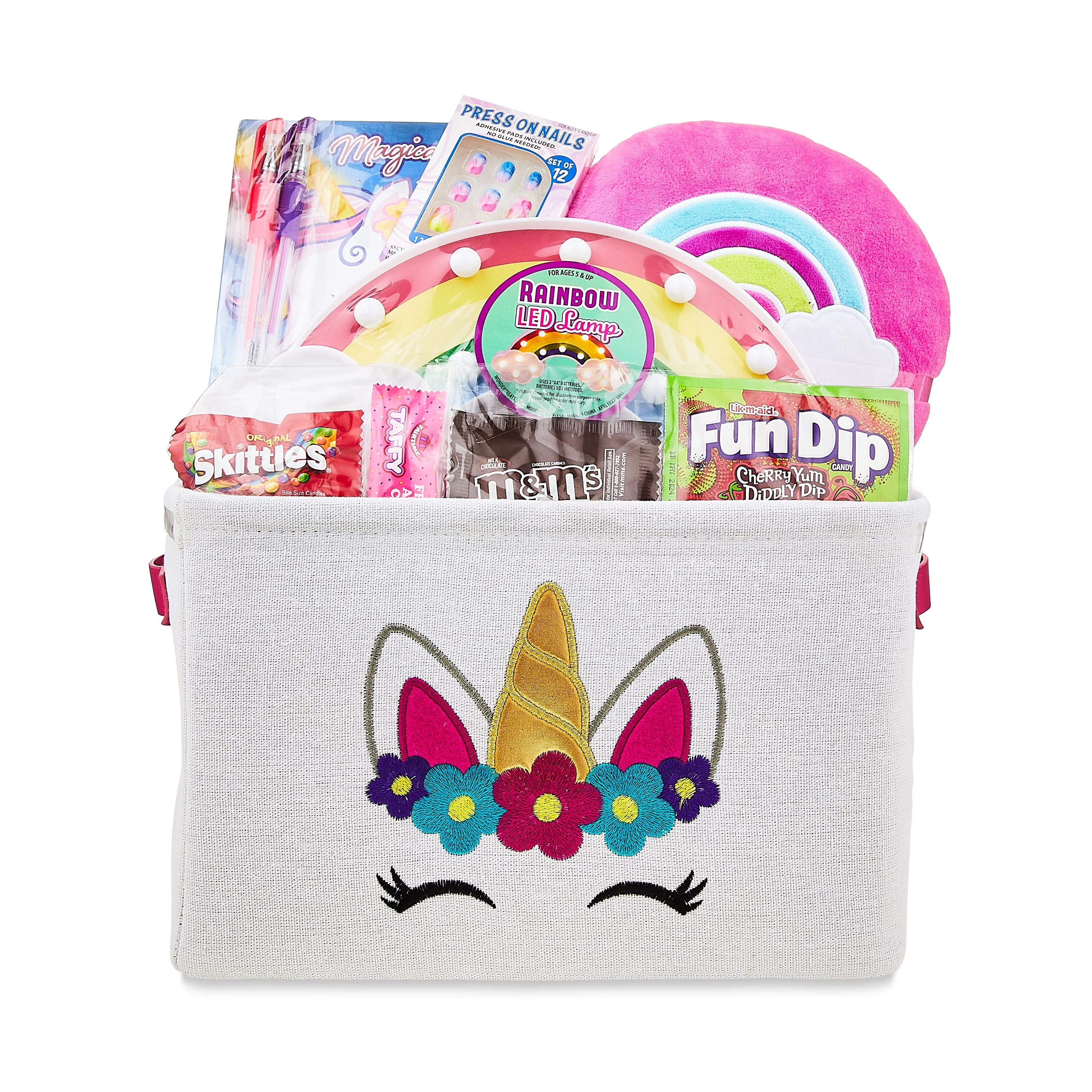 Unicorn Themed Fabric Storage Basket with Candies, Gift Set