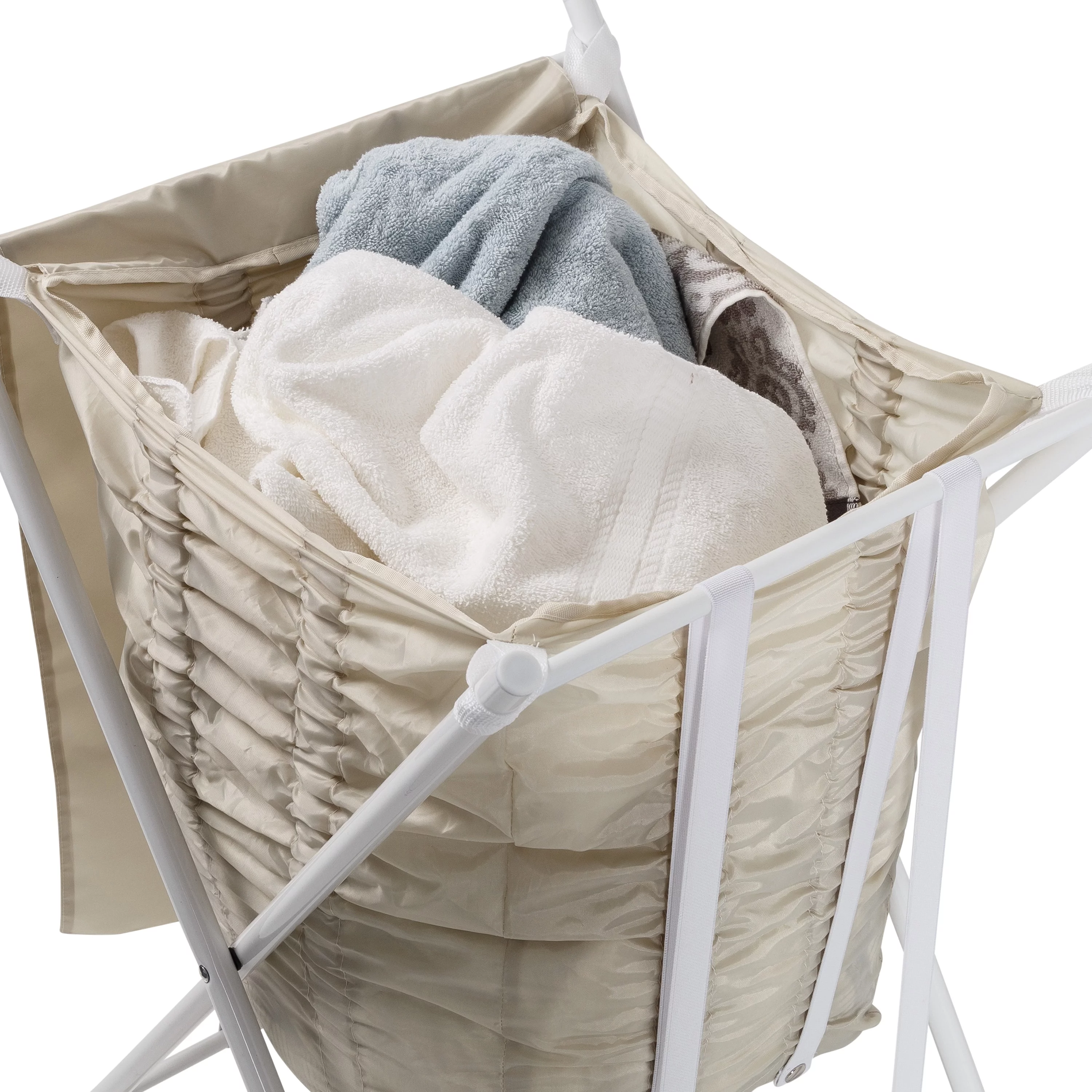 Honey-Can-Do Steel Folding No Bend Lifting Laundry Hamper with Removable Polycotton Bag, White/Natural