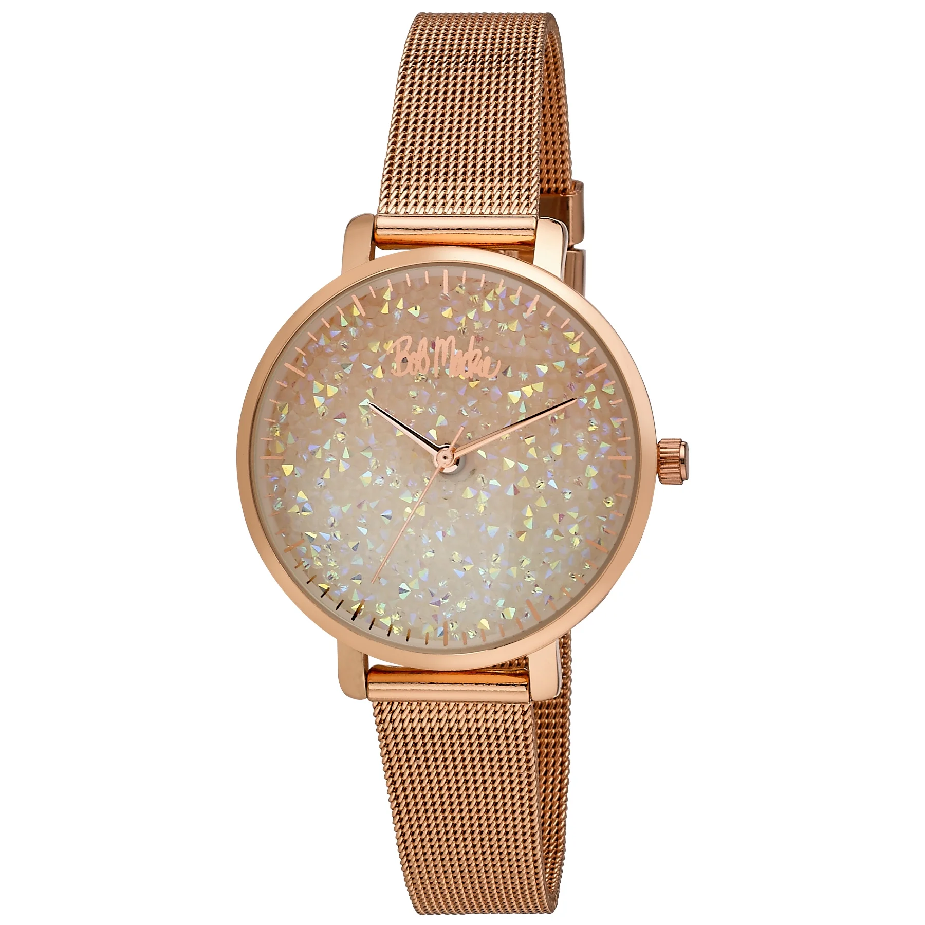 Bob Mackie Women's Rose Gold Glitter-Dial Mesh Strap Watch