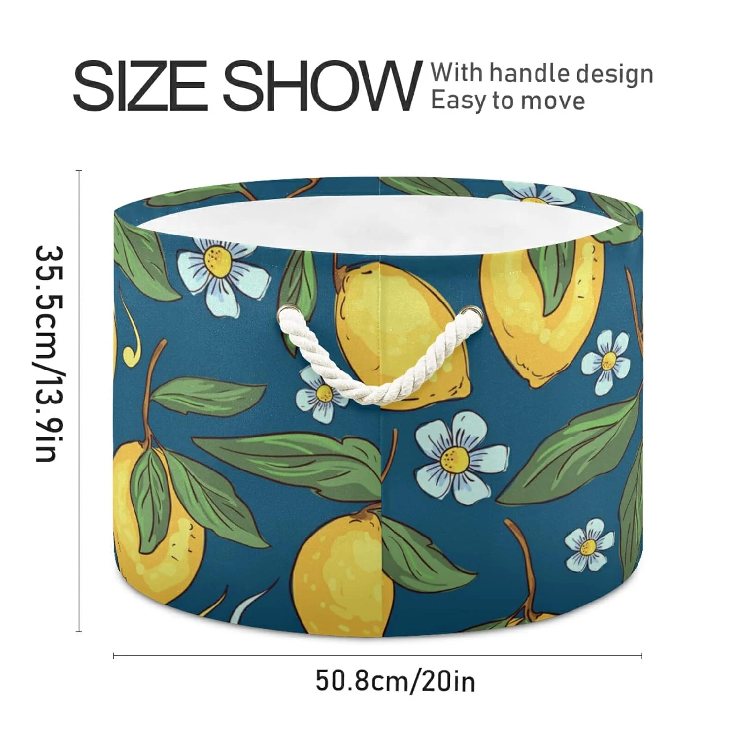 Wellsay Tropical Pattern with Yellow Lemons Storage Basket Gift Baskets Large Collapsible Laundry Hamper with Handle, 20x20x14 in