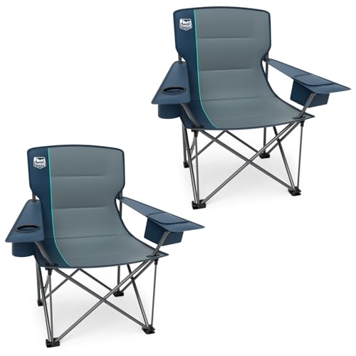 TIMBER RIDGE 550 LBS Oversized Folding Camping Chair for Adults, Heavy Duty Outdoor Chair with Cup Holder Side Pocket for Camp, Lawn, Picnic, Navy-Upgrade