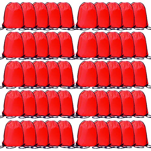 CODOBON 50 Pcs Drawstring Bags, Bulk Draw String Backpack, Cinch Polyester Bag for Gym Sport, 10 Colors