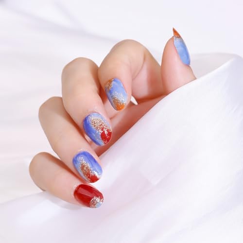 Semi Cured Gel Nail Strips-Easy Apply Christmas Gel Nail Stickers Holiday Semi Cured Manicure Strips with Sparkling Xmas Designs (Classic Yule)