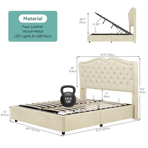 YITAHOME Queen Velvet Lift Up Storage Bed Frame,Upholstered Platform Bed with Headboard 51.6