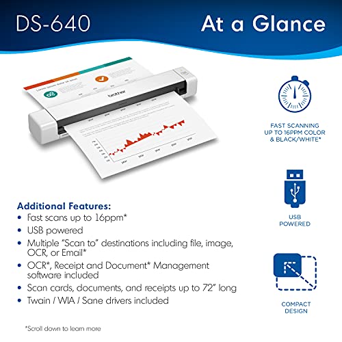 Brother DS-640 Compact Mobile Document Scanner, (Model: DS640) 1.5