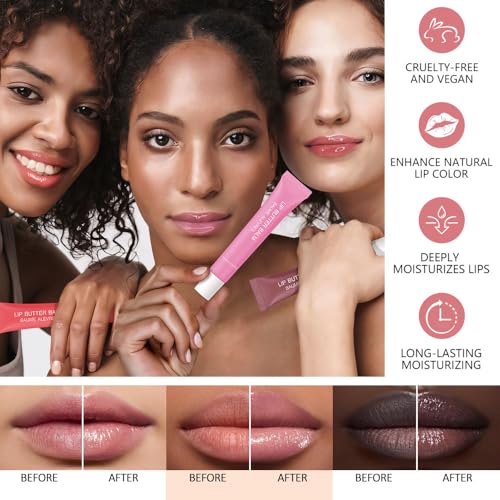 4 PCS Summer Special Lip Butter Balm – Ultra-Hydrating Lip Care with Shea Butter & Olive Oil, Soothes Dry Lips with Natural Tint & Gloss Effect, Lip Plumper Moisture & Light Lip Stain Finish