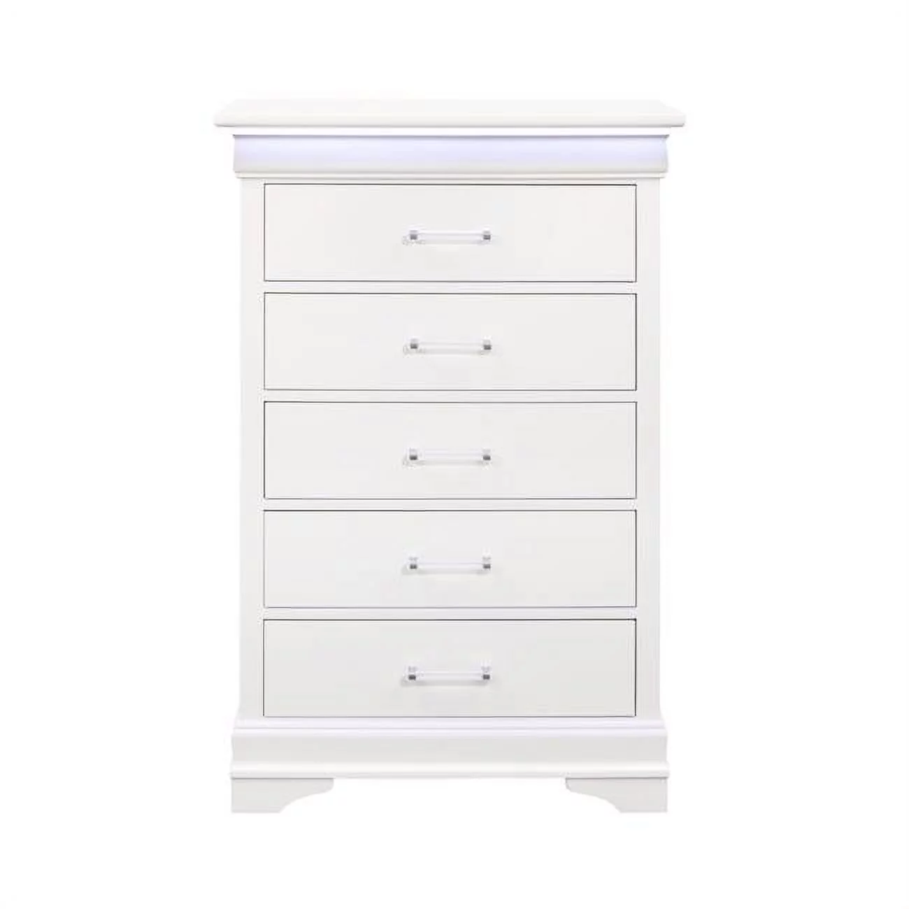 HomeRoots 482388 48.94 x 16.22 x 16.22 in. White Solid Wood Five Drawers Chest with LED Lighting