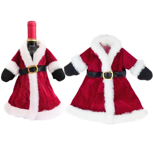 Hrnytdek Wine Bottle Cover, Christmas Velvet Knit Sweater Dress Santa Wine Bottle Holder Decorations, Santa Design Sleeves Props Wraps for Halloween Xmas New Year Wedding Holiday Party(Red)